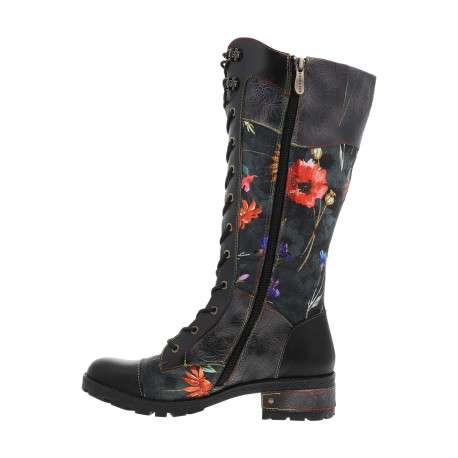 Bottes en cuir multicolores à zip et lacets ronds avec un talon décroché moyen - Image 3
