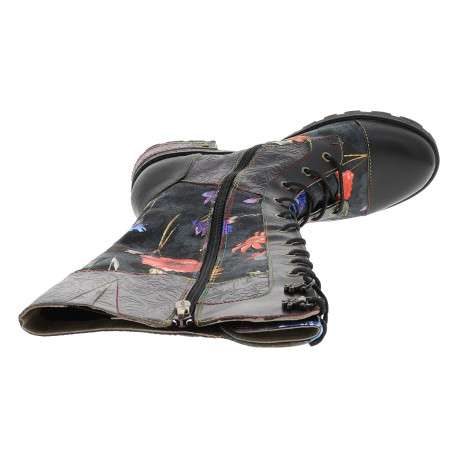 Bottes en cuir multicolores à zip et lacets ronds avec un talon décroché moyen - Image 5