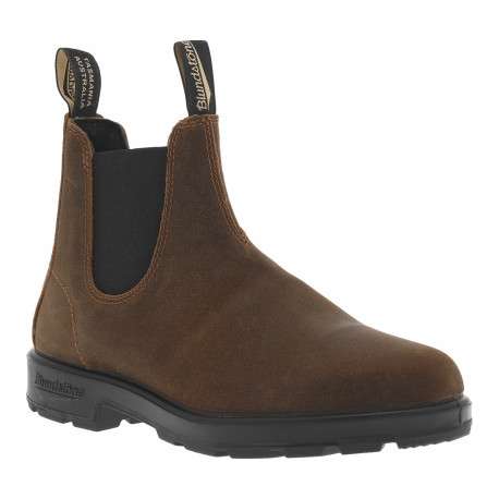 Boots en cuir brunes à soufflets élastiqués avec un bout rond