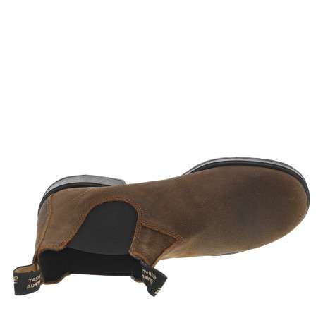 Boots en cuir brunes à soufflets élastiqués avec un bout rond - Image 5