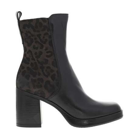 Boots en cuir noires avec un empiècement effet daim à motif léopard - Image 2