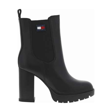 Boots en cuir noires à talon décroché haut et à soufflets élastiqués - Image 2