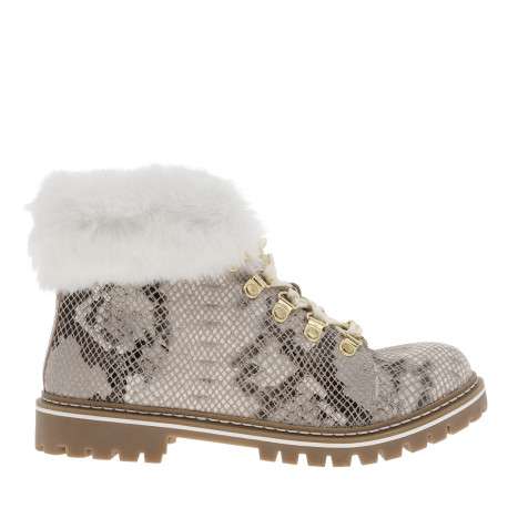 Bottines en cuir écrues à motif python avec un talon plat et des lacets - Image 2