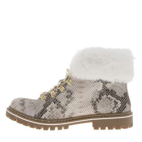 Bottines en cuir écrues à motif python avec un talon plat et des lacets - Image 3