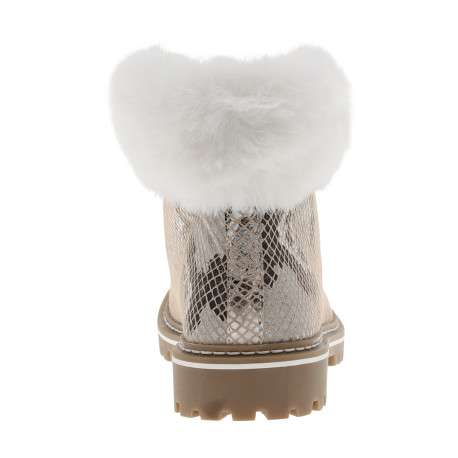 Bottines en cuir écrues à motif python avec un talon plat et des lacets - Image 4