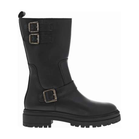 Bottes en cuir noires à talon plat avec 3 boucles à ardillon et zip - Image 2