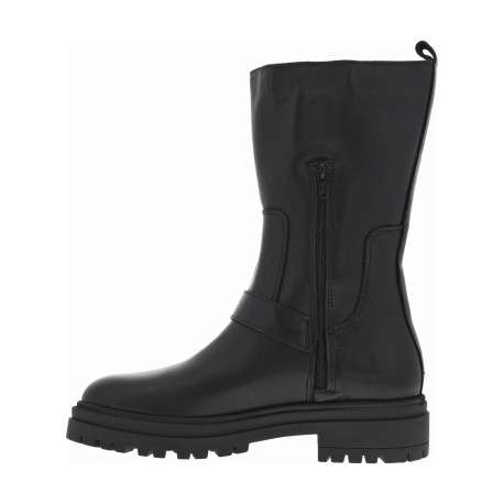 Bottes en cuir noires à talon plat avec 3 boucles à ardillon et zip - Image 3