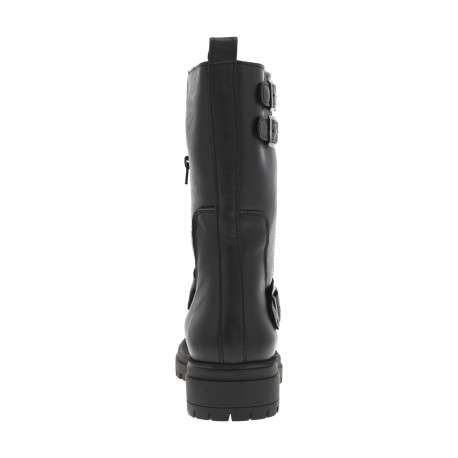 Bottes en cuir noires à talon plat avec 3 boucles à ardillon et zip - Image 4