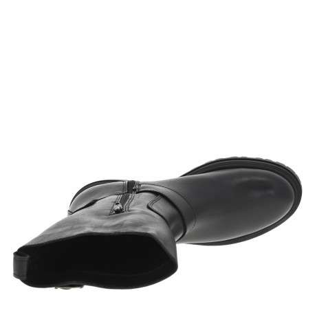 Bottes en cuir noires à talon plat avec 3 boucles à ardillon et zip - Image 5