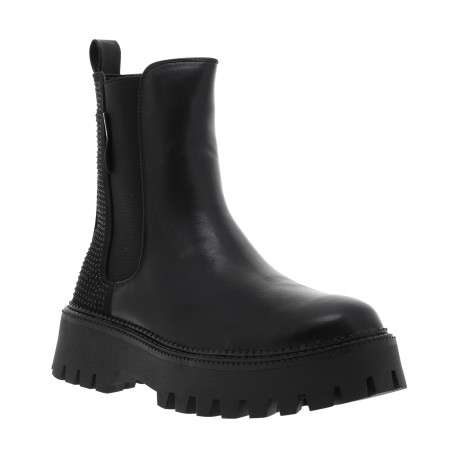 Boots noires à talon compensé pourvues de soufflets élastiqués