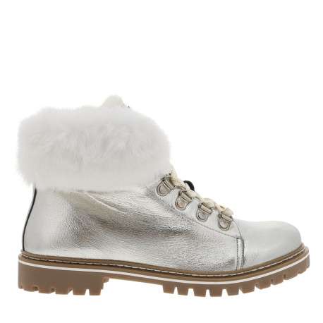 Bottines en cuir platine à talon plat avec une semelle crantée et des lacets - Image 2