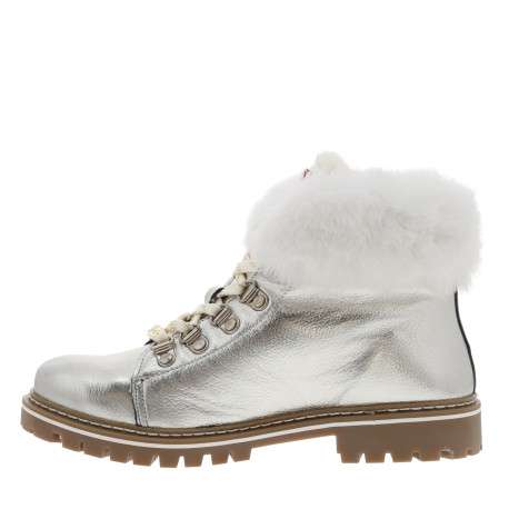 Bottines en cuir platine à talon plat avec une semelle crantée et des lacets - Image 3