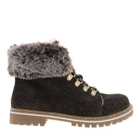 Bottines en cuir kaki à motif zébré avec un talon plat et des lacets - Image 2