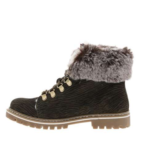 Bottines en cuir kaki à motif zébré avec un talon plat et des lacets - Image 3
