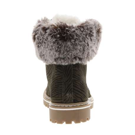 Bottines en cuir kaki à motif zébré avec un talon plat et des lacets - Image 4