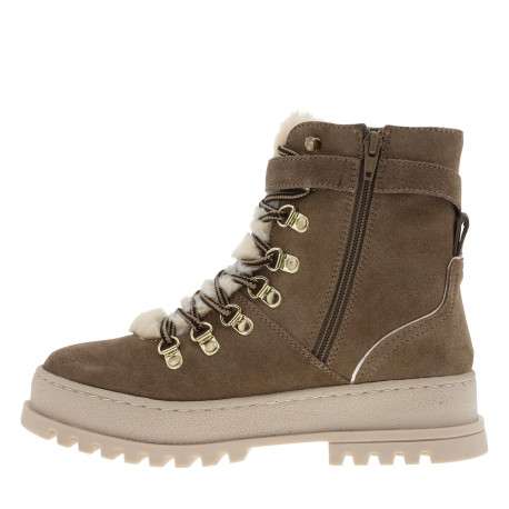 Bottines taupe à talon décroché bas avec une languette en fausse fourrure - Image 3