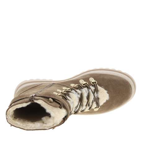 Bottines taupe à talon décroché bas avec une languette en fausse fourrure - Image 5