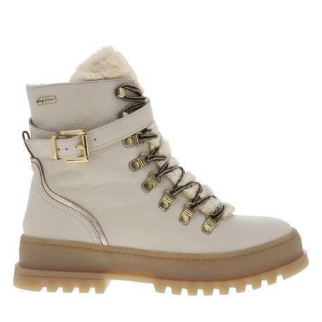 Bottines blanches à talon décroché bas avec une languette en fausse fourrure - Image 2