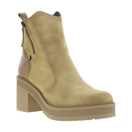 Bottines beiges avec semelle à talon décroché moyen et fermetures à glissières