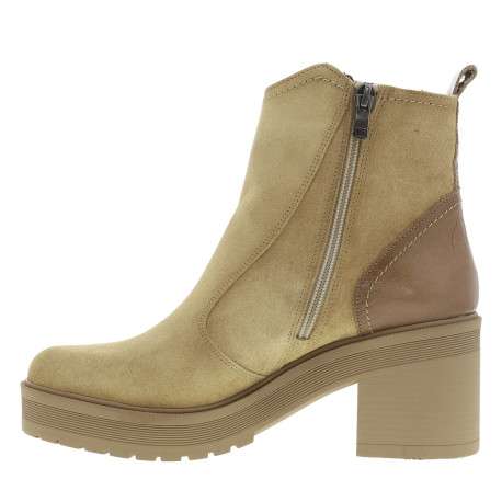Bottines beiges avec semelle à talon décroché moyen et fermetures à glissières - Image 3