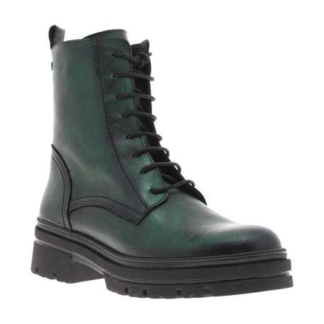 Bottines en cuir vertes avec semelle à talon décroché bas et lacets ronds