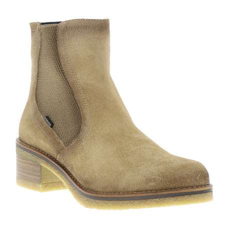 Boots en cuir beiges avec semelle à talon décroché bas et glissière