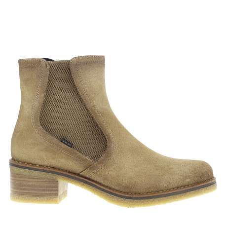 Boots en cuir beiges avec semelle à talon décroché bas et glissière - Image 2