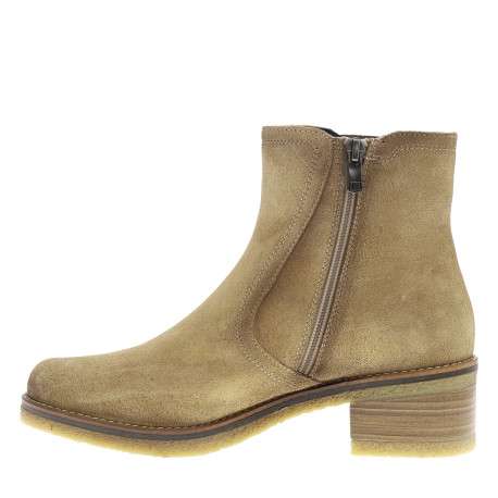 Boots en cuir beiges avec semelle à talon décroché bas et glissière - Image 3