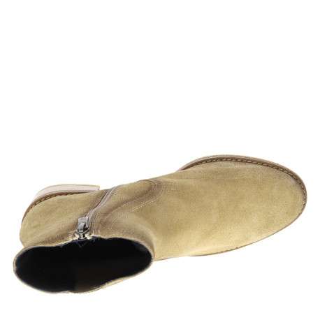 Boots en cuir beiges avec semelle à talon décroché bas et glissière - Image 5