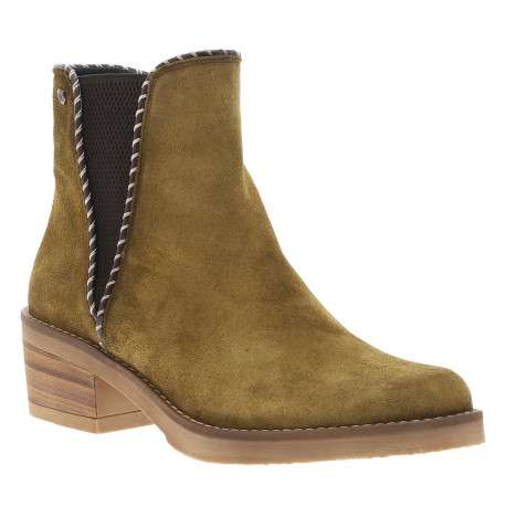 Boots en cuir moutarde avec semelle à talon décroché bas et glissière