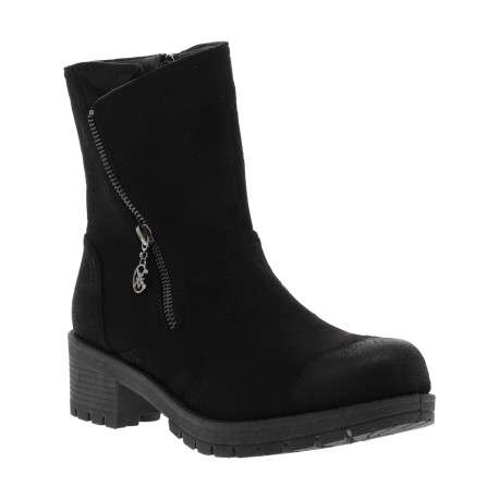 Boots noires à talon décroché moyen avec un zip intérieur et un zip décoratif