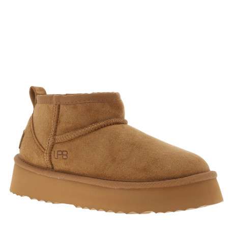 Boots camel à talon compensé bas et intérieur fourrure avec paillettes dorées