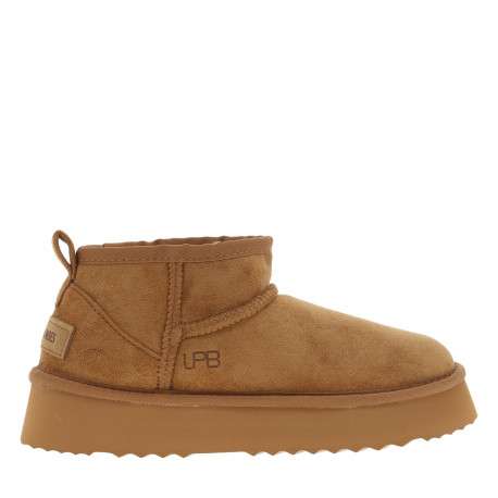 Boots camel à talon compensé bas et intérieur fourrure avec paillettes dorées - Image 2