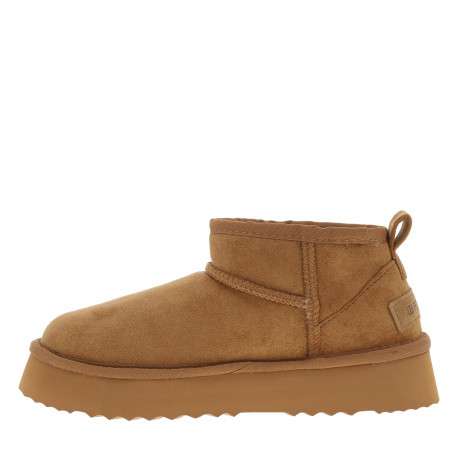 Boots camel à talon compensé bas et intérieur fourrure avec paillettes dorées - Image 3