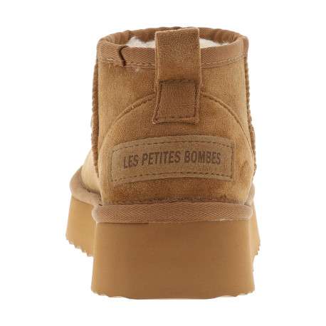Boots camel à talon compensé bas et intérieur fourrure avec paillettes dorées - Image 4