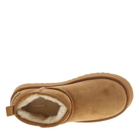 Boots camel à talon compensé bas et intérieur fourrure avec paillettes dorées - Image 5