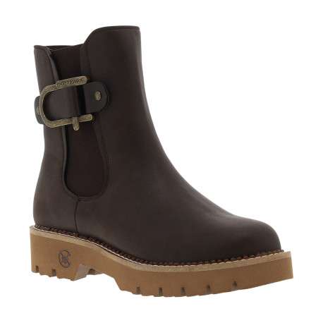 Boots chocolat à talon décroché bas avec un zip et un soufflet élastiqué