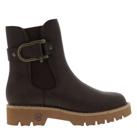 Boots chocolat à talon décroché bas avec un zip et un soufflet élastiqué - Image 2