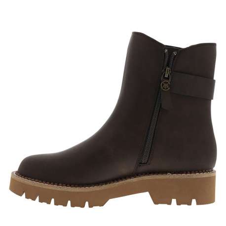 Boots chocolat à talon décroché bas avec un zip et un soufflet élastiqué - Image 3