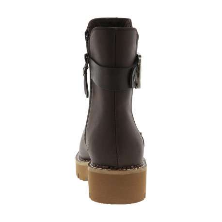 Boots chocolat à talon décroché bas avec un zip et un soufflet élastiqué - Image 4