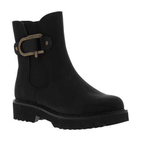 Boots noires à talon décroché bas avec un zip et un soufflet élastiqué