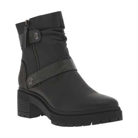 Boots noire à talon décroché moyen avec un zip et lanières sur la cheville