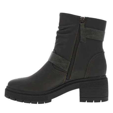 Boots noire à talon décroché moyen avec un zip et lanières sur la cheville - Image 3