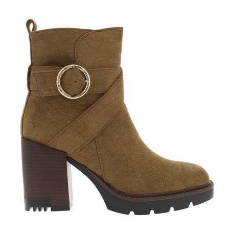 Boots camel à talon décroché haut et à zip avec boucle dorée à ardillon - Image 2