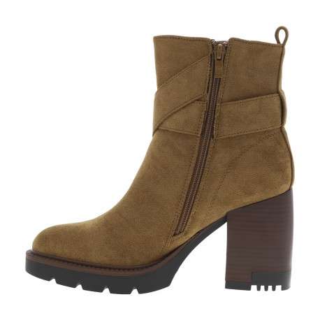 Boots camel à talon décroché haut et à zip avec boucle dorée à ardillon - Image 3