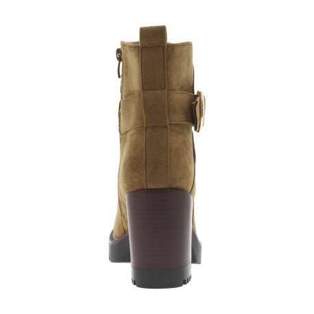 Boots camel à talon décroché haut et à zip avec boucle dorée à ardillon - Image 4