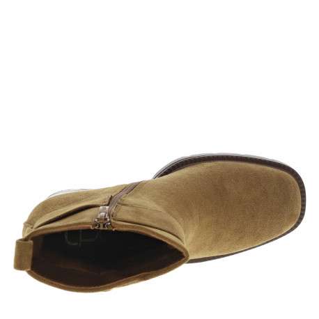 Boots camel à talon décroché haut et à zip avec boucle dorée à ardillon - Image 5