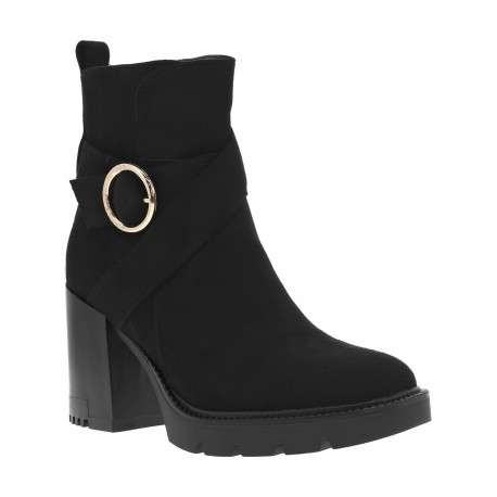 Boots noires à talon décroché haut et à zip avec bride croisée et boucle