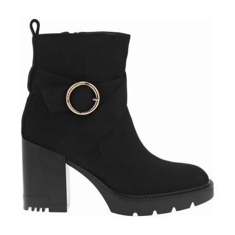 Boots noires à talon décroché haut et à zip avec bride croisée et boucle - Image 2
