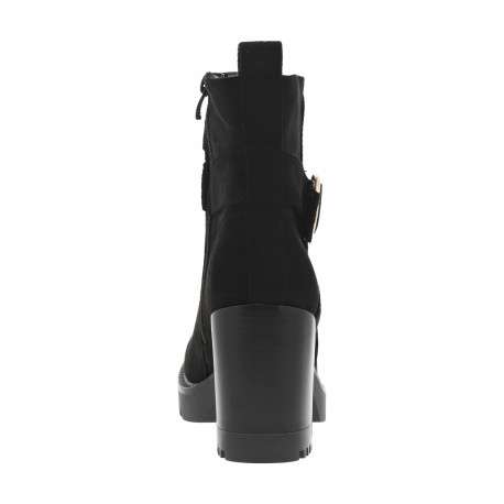 Boots noires à talon décroché haut et à zip avec bride croisée et boucle - Image 4